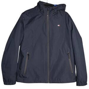 Tommy Hilfiger Mens Jacket, NWT Full Zip, Hooded Rain Jacket; Navy Size Medium